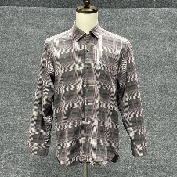 Tommy Bahama Shirt Mens Large Gray Plaid Cotton Silk Button Front Long Sleeve - Picture 1 of 14